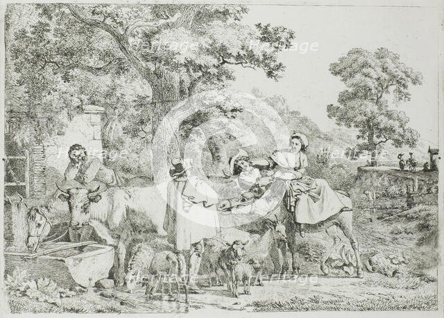 Cow and Horse at the Trough, n.d. Creator: Jean-Louis Demarne.