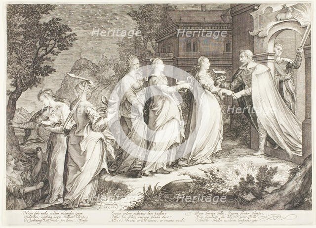 Plate Four, from Five Wise and Five Foolish Virgins, 1606. Creator: Jan Saenredam.