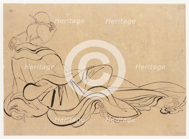 Seated woman scratching her head, late 18th-early 19th century. Creator: Hokusai.
