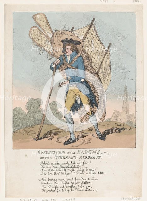 Aerostation out at Elbows, or The Itinerant Aeronaut, September 5, 1785., September 5, 1785. Creator: Thomas Rowlandson.