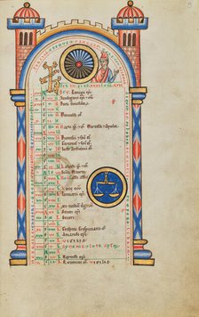 Domitian (?); Zodiacal Sign of Libra; Stammheim Missal, probably 1170s. Creator: Unknown.