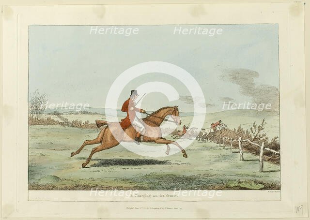 Charging an Ox-fence, plate three from Indispensable Accomplishments, published June 24, 1811. Creator: Robert Frankland.