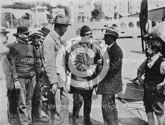 The Schneider Trophy: Howard Pixton talking to Jacques Schneider after his victory, 1914 (1934). Artist: Flight Photo.