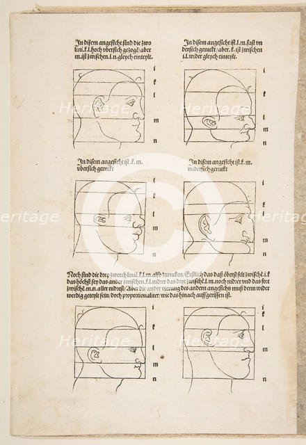Illustration and Text from Dürers Vier Bucher von Menslicher Proportion, Nuremberg, 1528.n.d. Creator: Albrecht Durer.