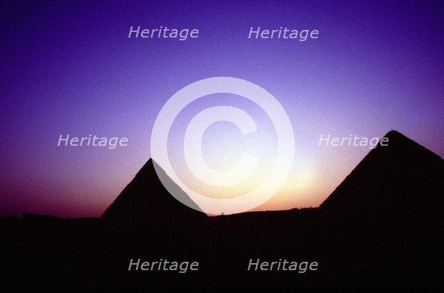 Pyramids of Giza, Egypt, at sunset, c26th century BC. Artist: Unknown