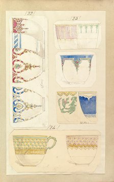 Eleven Designs for Decorated Cups, including Venice and Celestial Patterns, ca. 1852. Creator: Alfred Crowquill.