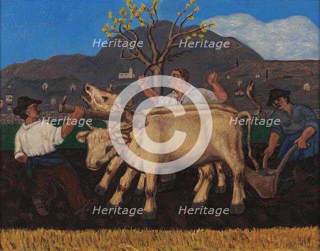 L'aratura (The Ploughing). Creator: Garbari, Tullio (1892-1931).