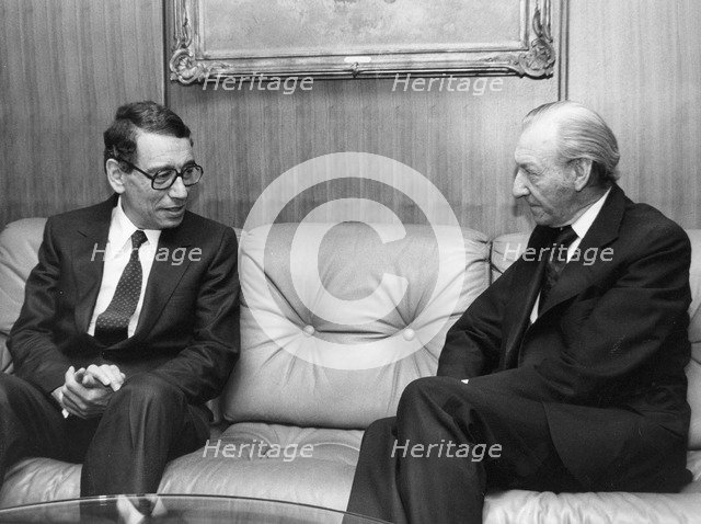 Boutros Boutros Ghali (1922- ) and Kurt Waldheim (1918- ), Secretary Generals of the UN. Artist: Y Nagata