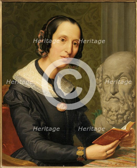Portrait of Luigia Codemo (1828-1898) with the Odyssey in her hand in front of the..., 19th cen. Creator: Anonymous ().