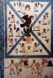 Detail of Mendoza or Mendocino Codex (15th century), depicting the founding of Tenochtitlan.
