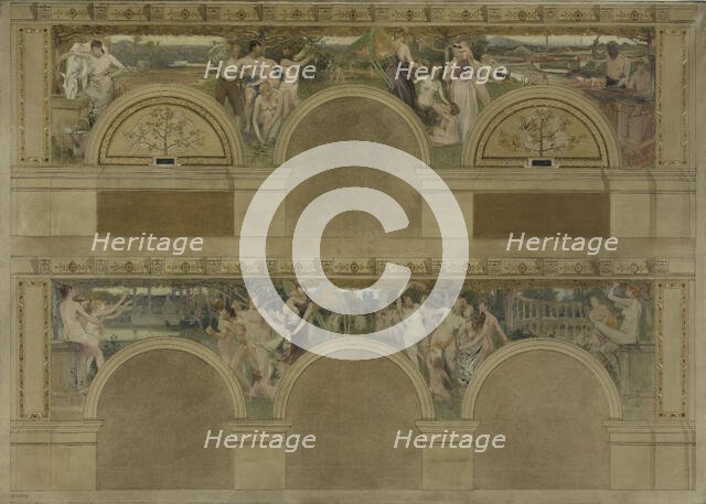 Sketch for a reception room at the Hotel de Ville in Paris: Work, Rejoicings. Charity, 1892. Creator: Eugene Martial Simas.