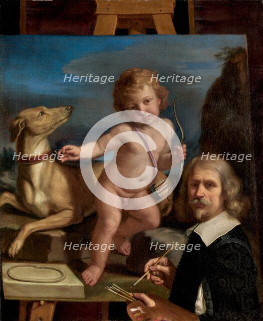 Self-Portrait before a Painting of "Amor Fedele", 1655. Creator: Guercino.