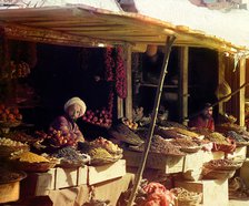 Fruit stand, Samarkand, between 1905 and 1915. Creator: Sergey Mikhaylovich Prokudin-Gorsky.