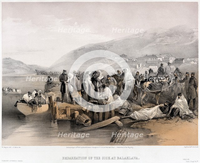 The Embarkation of the sick at Balaklava, 1855. Artist: Simpson, William (1832-1898)