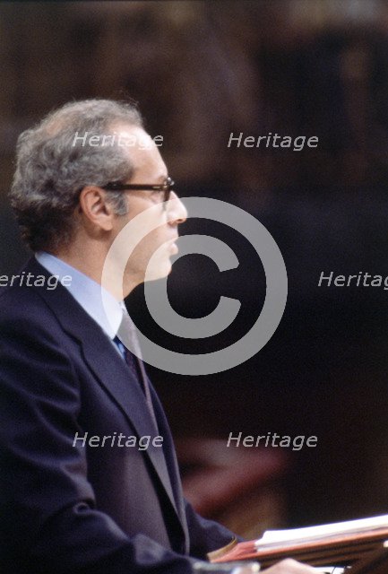 Miguel Boyer (1939 -), socialist politician, portrait 1983.