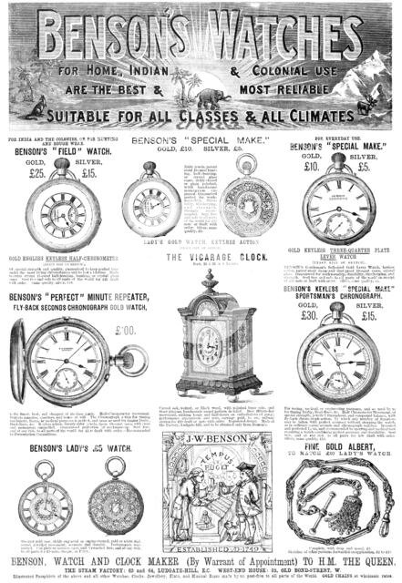 Benson's Watches, 1883. Creator: Unknown.