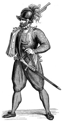 Foot soldier carrying an harquebus, 1590. Artist: Unknown