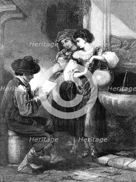 "The Letter," by H. P. Riviere, in the Exhibition of the Society of Painters in Water Colours, 1869. Creator: Unknown.