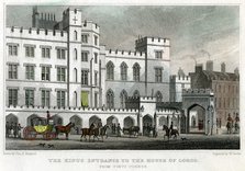 The King's entrance to the House of Lords, Palace of Westminster, London, 1829.Artist: William Deeble
