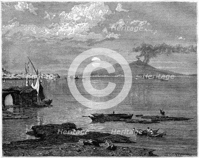 Naples and Mount Vesuvius, from Pausilippe, Italy, 19th century. Artist: Unknown