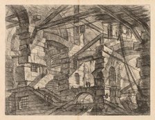 The Prisons: A Perspective of Colonnades with Zig-Zag Staircase, 1745-1750. Creator: Giovanni Battista Piranesi (Italian, 1720-1778).