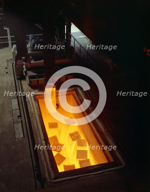 Soaking pits with red hot steel ingots, Sheffield, South Yorkshire, 1965. Artist: Michael Walters