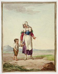 Woman in Native Costume with Boy on Road, n.d. Creator: Unknown.