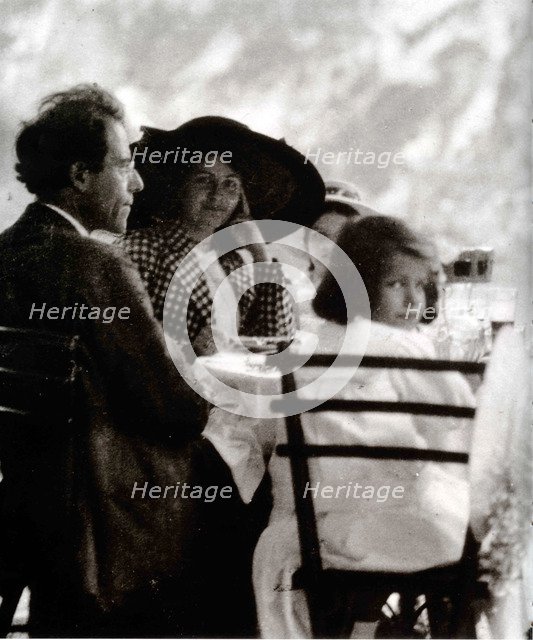 Gustav Mahler with Alma and Daughters Maria and Anna, 1910.