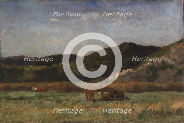 Untitled (landscape with cows grazing, hills), 1891. Creator: Edward Mitchell Bannister.