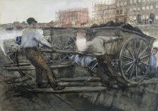 Labourers pulling a heavy cart on Jacob van Lennepkade, Amsterdam, 1900. Creator: George Hendrik Breitner.