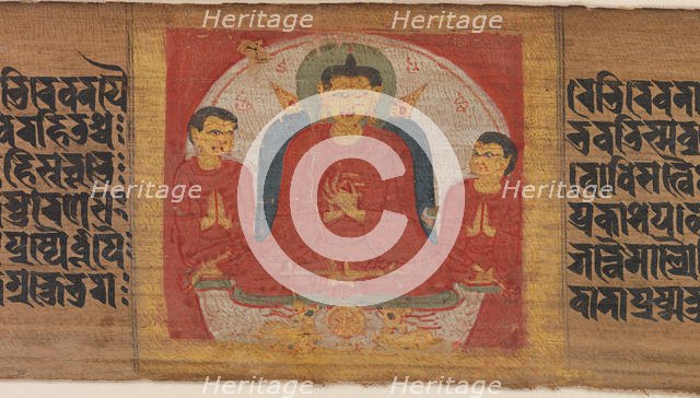 Buddha with His Hands Raised in Dharmacakra Mudra..., ca. 1090. Creator: Unknown.