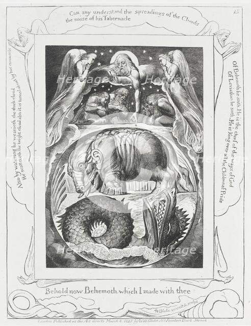 God Pointing out Behemoth...and Leviathan, 1825. Creator: William Blake.