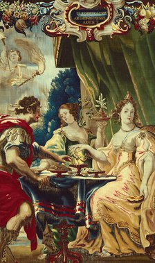 Cleopatra and Antony Enjoying Supper, from The Story of Caesar and Cleopatra, Brussels, c. 1680. Creator: Gerard Peemans.