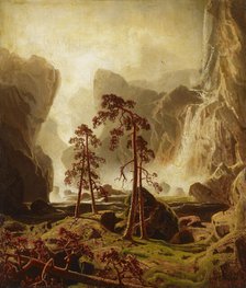 Mountain range and waterfall, 1851. Creator: Markus Larsson.