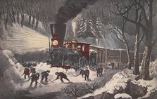 American Railroad Scene, Snow Bound, pub. 1871,Currier & Ives (Colour Lithograph)