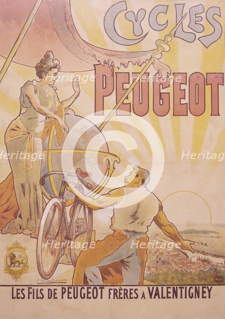 Poster advertising Peugeot bicycles, late 19th-early 20th century. Artist: E Vavasseur