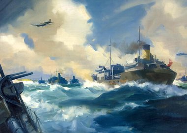 Gallery image of Convoy scene, between 1939 and 1946. Creators: Central Office of Information, Frank Wootton.