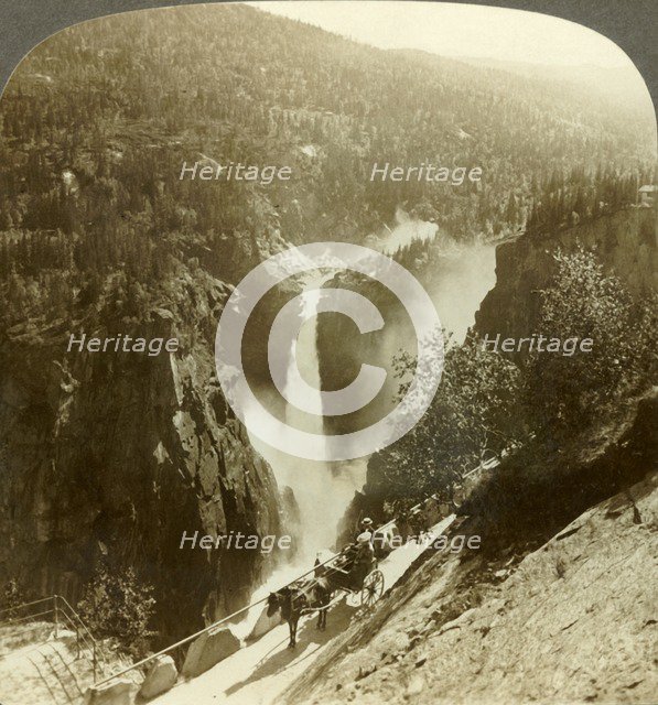 'Imposing beauty of spray-enshrouded Rjukanfos, the "foaming fall", Norway', c1905. Creator: Unknown.