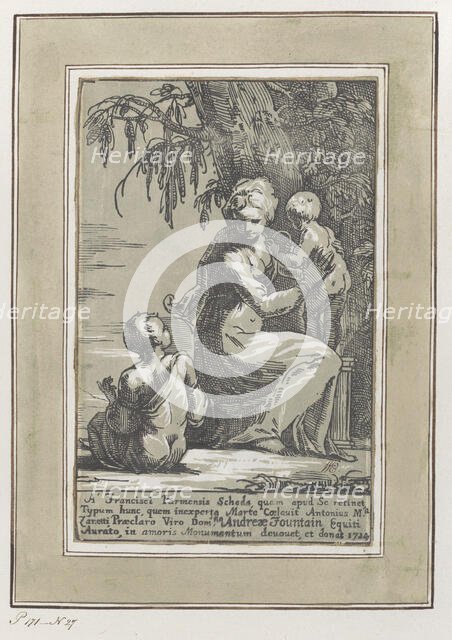 A Woman Standing at the Foot of a Tree Holding an Infant, with a Seated Boy, 1724. Creator: Anton Maria Zanetti.