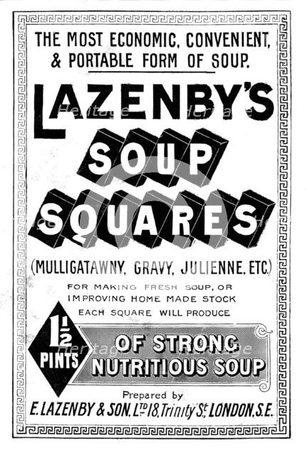 Advertisement for Lazenby's Soup Squares, 1898. Creator: Unknown.