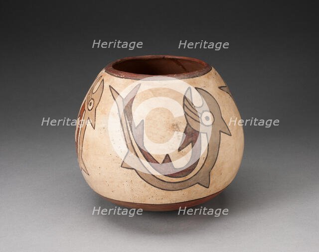 Rounded Jar Depicting Abstract Fish or Sharks, 180 B.C./A.D. 500. Creator: Unknown.