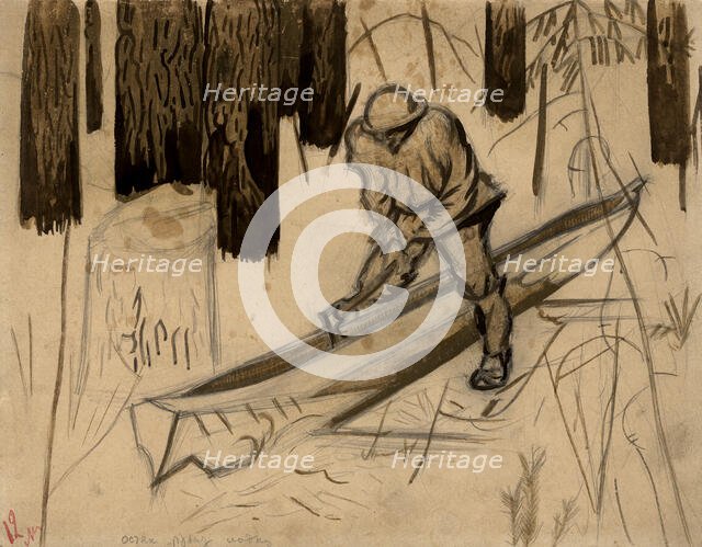 Selkup makes a boat, Selkups, 1920. Creator: A. G. Vargin.