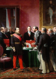 Napoléon III remettant au baron Haussmann le décret d'annexion des communes...(16 février 1859),1865 Creator: Adolphe Yvon.