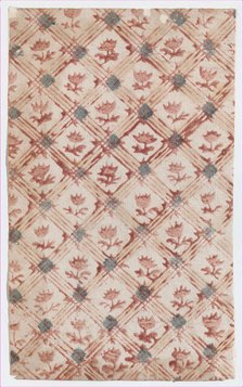 Sheet with grid and floral pattern, 19th century. Creator: Anon.