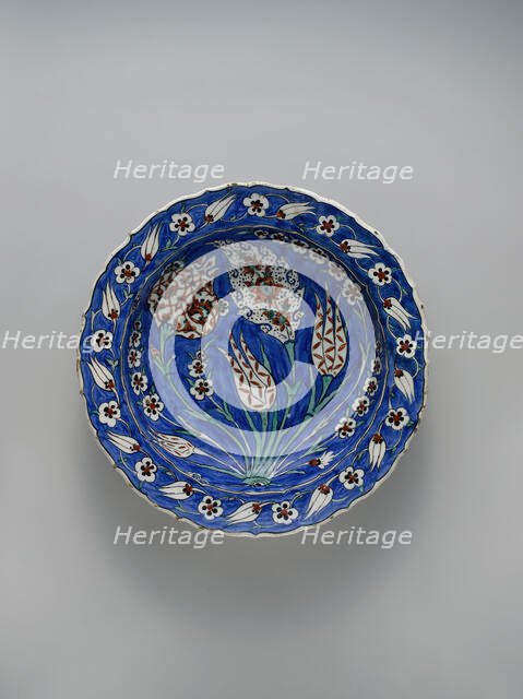 Blue-ground Dish with Floral Design, Turkey, ca. 1560. Creator: Unknown.