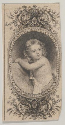 Banknote motif: a child's portrait and two patterned ovals surrounded by a floral f..., ca. 1824-37. Creator: Attributed to Asher Brown Durand.