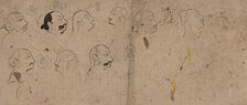 Sketch Page of Facial Studies, likely Maharao Kishor Singh, ca. 1830. Creator: Unknown.