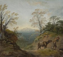 Wooded Landscape With A Boy Leading A Donkey And Dog, And An Extensive Panorama With..., early 1760s Creator: Thomas Gainsborough.