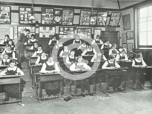 Girls in a classroom, Tollington Park Central School, London, 1915. Artist: Unknown.