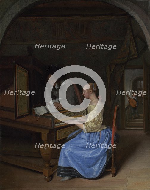 A Young Woman playing a Harpsichord, c. 1660. Artist: Steen, Jan Havicksz (1626-1679)
